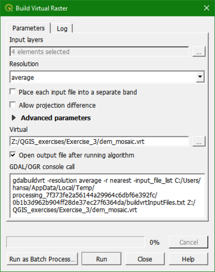 build virtual raster dialog