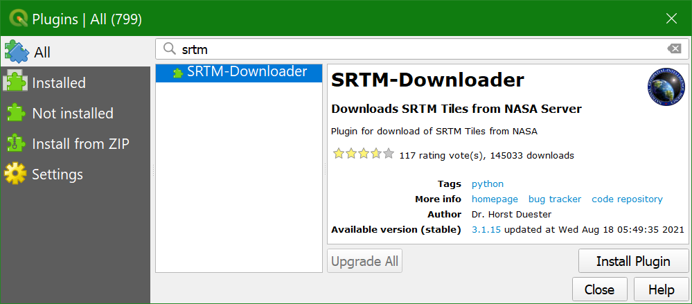 SRTM Downloader plugin