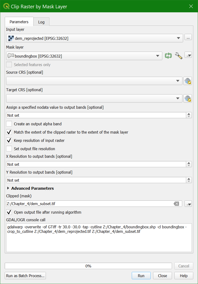 Clip Raster by Mask Layer Dialog