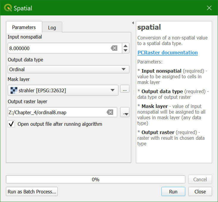 Spatial Dialog to Create an Ordinal Raster with Value 8