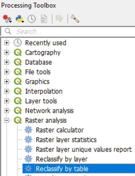 reclassify by table menu