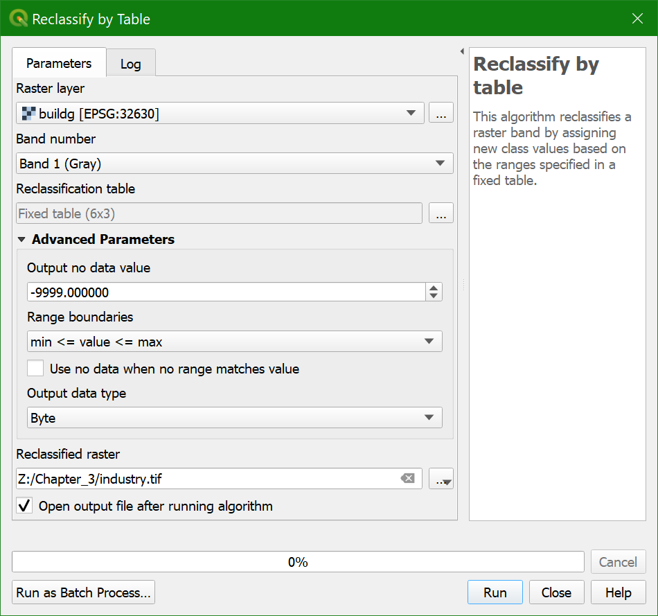 reclassify by table