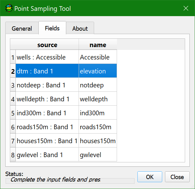 point sampling tool fields