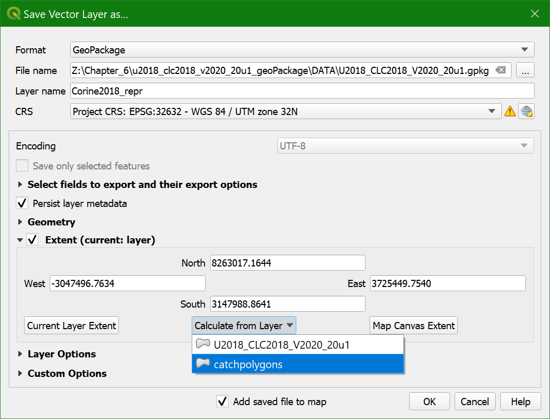 result export corine
