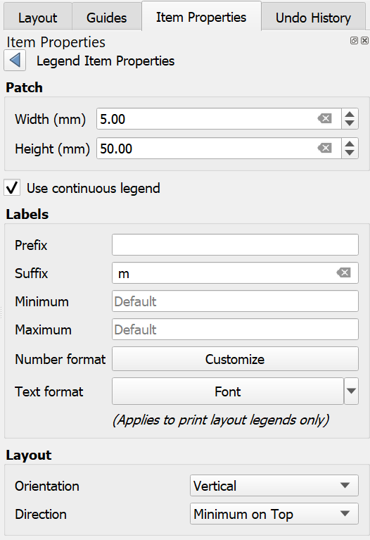 Elevation Legend Layout Settings