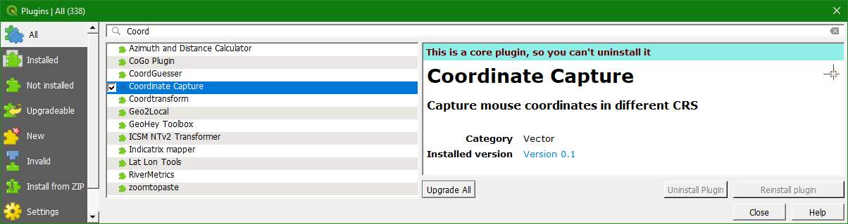 Install coordinate capture plugin