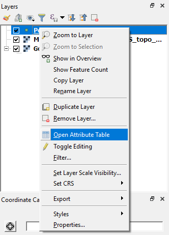 Open attribute table