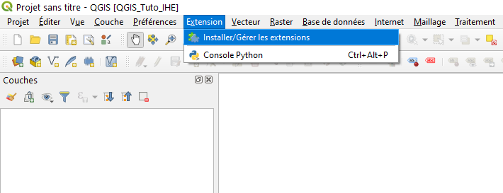 Menu des extensions