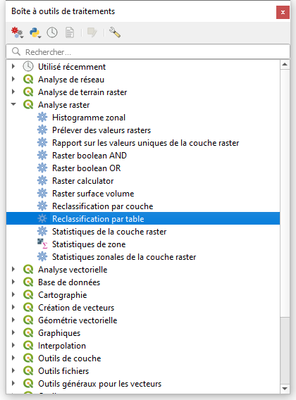 reclassifier par table menu